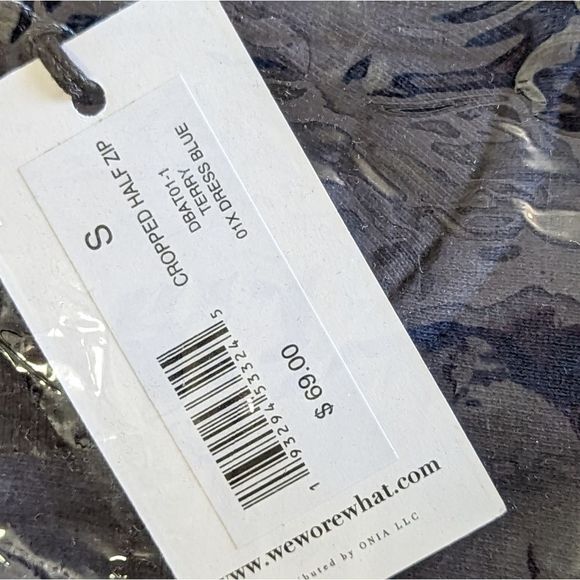 WeWoreWhat 90's Slouchy Terry Cropped Navy Blue Quarter Zip Pullover Sz S NWT - Picture 8 of 10